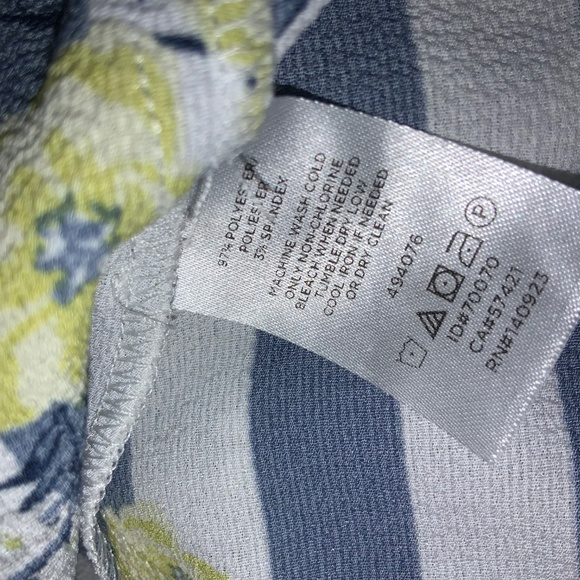 Ann Taylor blue white stripe long sleeve top Sz MP button front tie waist - Picture 6 of 6